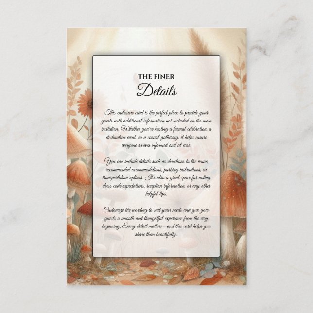 Cartão De Informações Terracotta Toadstool Woodland Casamento Mágico (Frente)