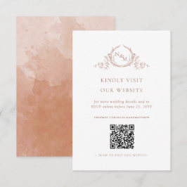 Cartão De Informações Terracotta Watercolor Monograma Código QR/RSVP Onl