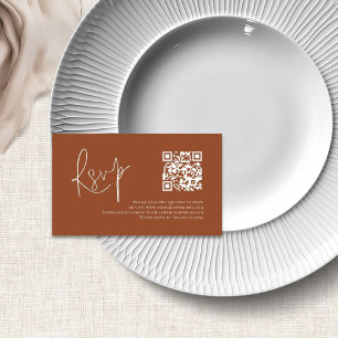 Cartão De Informações Terracotta White Script QR Code Weding RSVP
