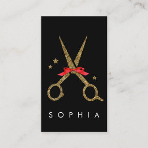 Cartão De Informações Tesoura com brilho no ouro - NOME do estilista do