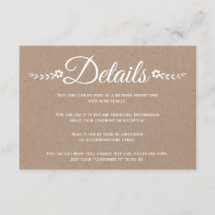 Cartão De Informações Texto original do papel kraft da tipografia