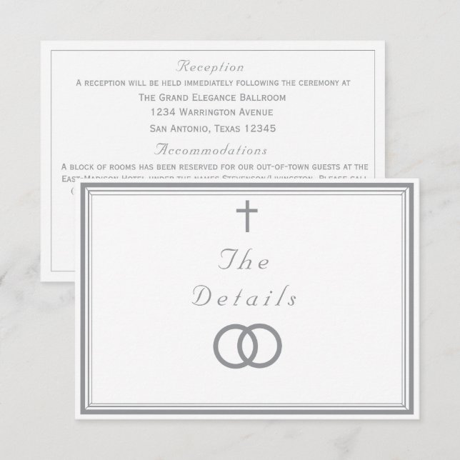 Cartão De Informações The Refined Catholic Silver & White Wedding (Frente/Verso)