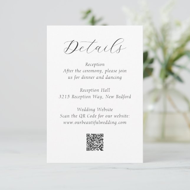 Cartão De Informações Timeless Black and White QR Code Elegant Wedding (Em pé/Frente)