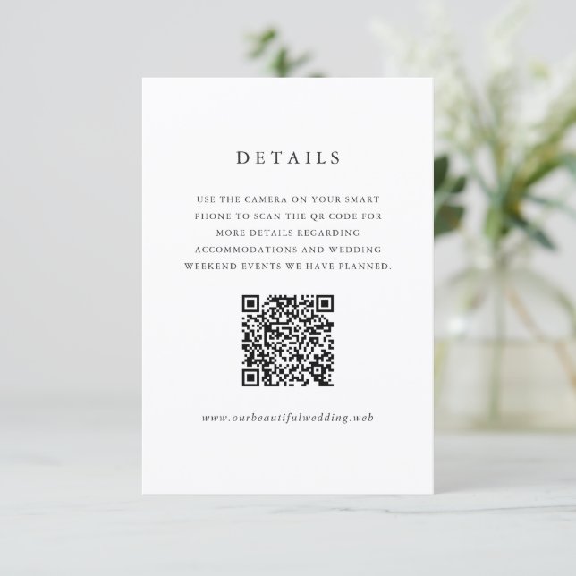 Cartão De Informações Timeless Classic QR Code Formal Wedding (Em pé/Frente)
