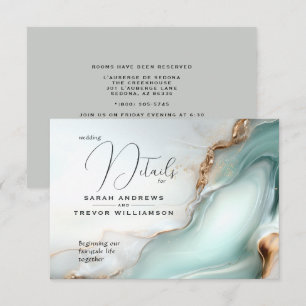 Cartão De Informações Tinta Dourada de Álcool Líquido de Luxo Opal Teal