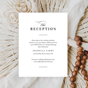 Cartão De Informações Tipo Elegante Recepção de casamento Preta e Branca