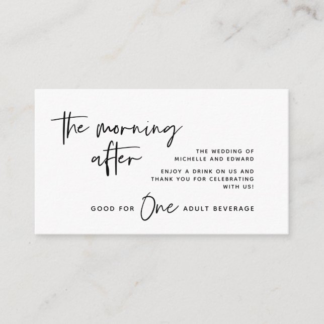 Cartão De Informações Tíquete, Bebida Adulta, A Manhã Após (Frente)