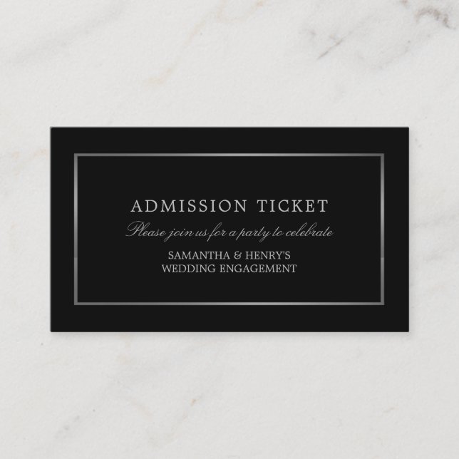 Cartão De Informações Tíquete de admissão moderno e elegante, preto e pr (Frente)
