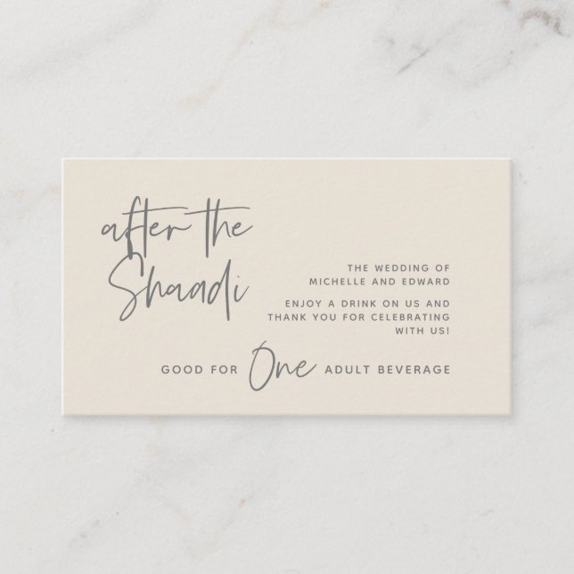 Cartão De Informações Tíquete de Bebida, Bebida Adulta, Após o Shaadi (Frente)