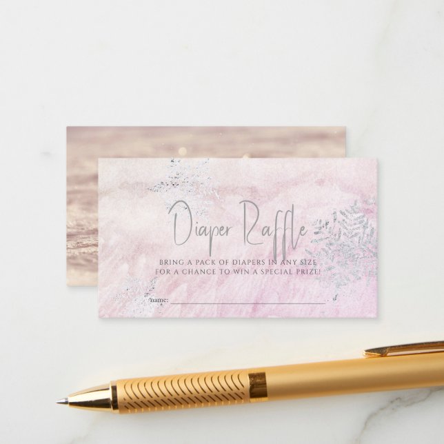 Cartão De Informações Tíquete de Fralda Rosa, Floco de Neve, Prateado, c (Frente/Verso In Situ)