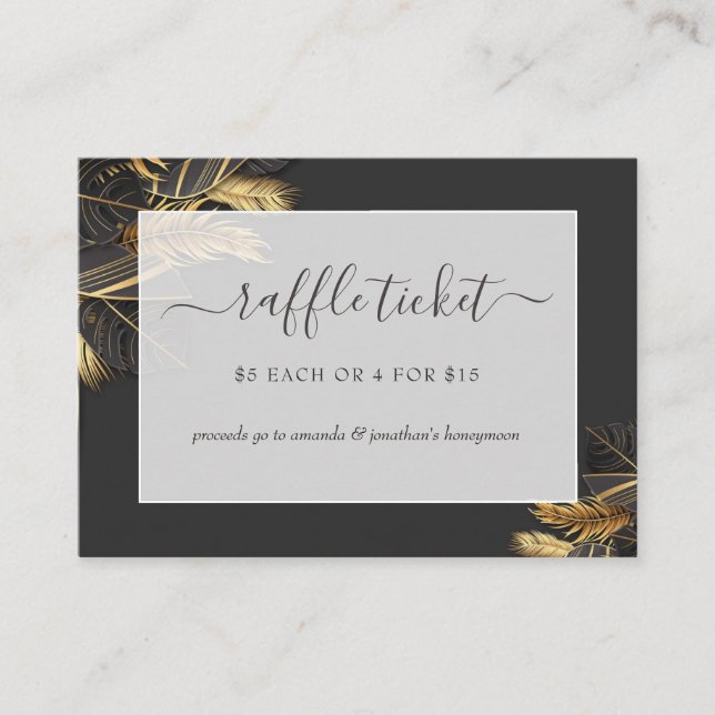 Cartão De Informações Tíquete de Raffle do Chá de panela Tropical Preto  (Frente)