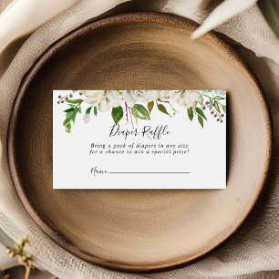 Cartão De Informações Tíquete de Raffle, Fralda Floral de Peony White Wi