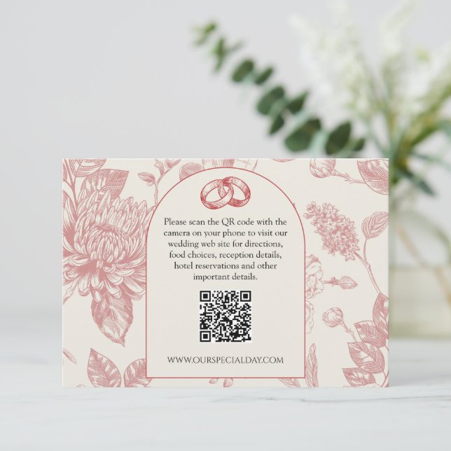 Cartão De Informações Toalhete Floral Francês Vermelho Rico Código QR (Em pé/Frente)