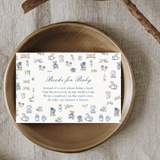 Cartão De Informações Toile De Jouy Baby Shower Blue Bow Books for Baby