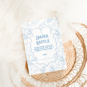 Cartão De Informações Toile De Jouy Bear Blue Fralda Raffle