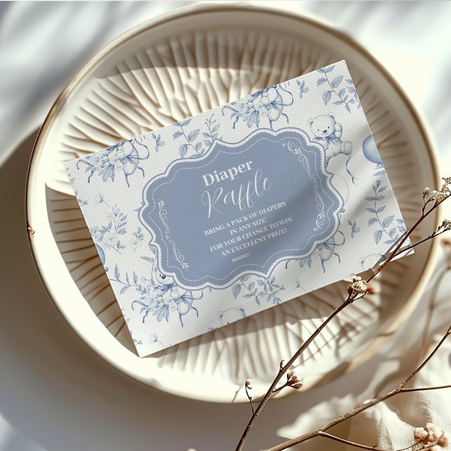 Cartão De Informações Toile De Jouy Bear Diapper Raffle Chá de fraldas (Criador carregado)