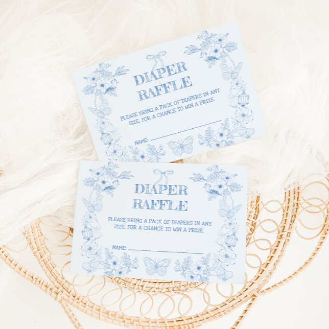 Cartão De Informações Toile De Jouy Blue Floral Boy Fralda Raffle (Criador carregado)