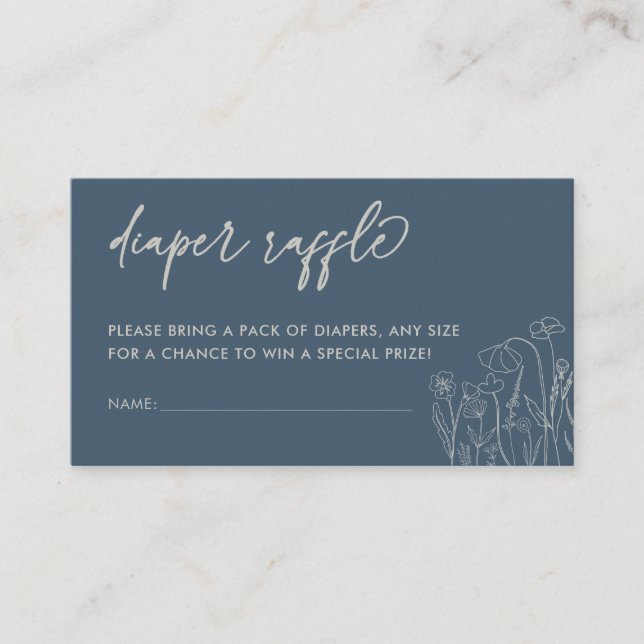 Cartão De Informações Topaz Blue Wildflower Line Art Fralda Raffle (Frente)