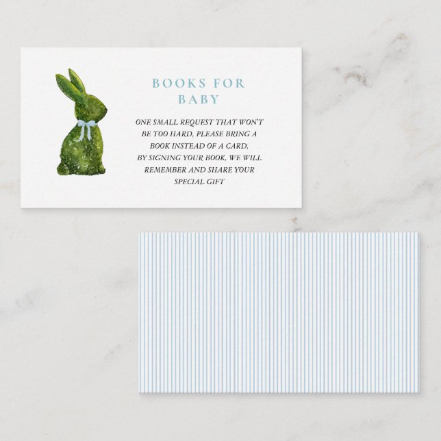 Cartão De Informações Topiary Bunny Rabbit Boy Baby shower book request (Frente/Verso)
