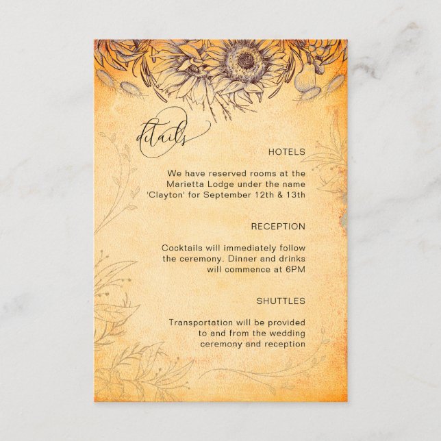 Cartão De Informações Toscana de girassol Textura de outono Traceração (Frente)