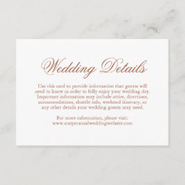 Cartão De Informações Tradicional Terracotta Casamento Elegante Formal