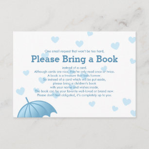 Cartão De Informações Traga um Livro Blue Umbrella Hearts Insert Card