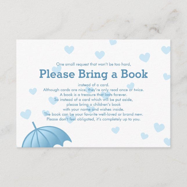 Cartão De Informações Traga um Livro Blue Umbrella Hearts Insert Card (Frente)