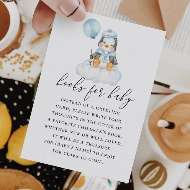 Cartão De Informações Traga um livro para bebê. Pinguim bonitinho de aqu (Criador carregado)