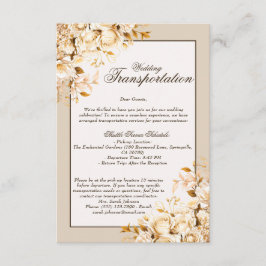 Cartão De Informações Transporte Dourado e Flamental de marfim