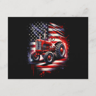 Cartão De Informações Trator Patriótico 4 de Julho Bandeira Americana Fa