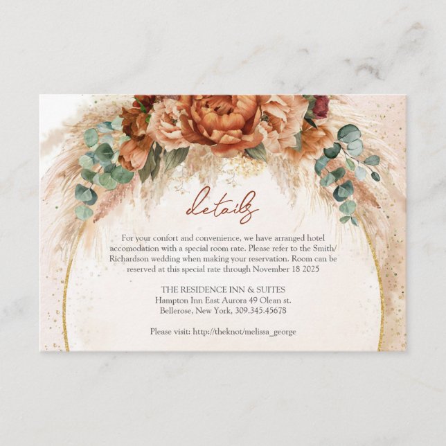 Cartão De Informações Trendy Terracotta burgundy flores pampas detalhes (Frente)