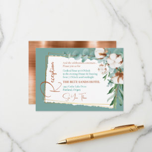 Cartão De Informações Trendy White Cotton Recepção Floral de Cobre