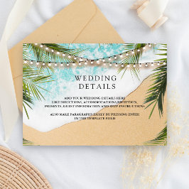 Cartão De Informações Tropical Beach Palm String Lights Wedding Details