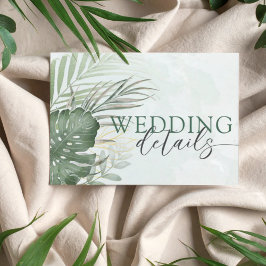 Cartão De Informações Tropical Green Watercolor Wedding Details
