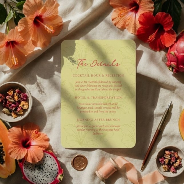 Cartão De Informações Tropical Hibiscus Pattern Vibrant Wedding (Invite guests to your destination wedding day with this Tropical Hibiscus Pattern Vibrant Card!)