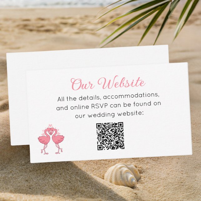 Cartão De Informações Tropical Pink Flamingo Beach Luau Wedding Website (Criador carregado)
