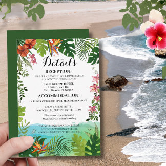 Cartão De Informações Tropical Wedding Details Card Watercolor Hibiscus 