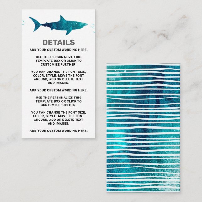 Cartão De Informações Tubarão infestado qualquer Festa de aniversário et (Frente/Verso)
