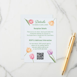 Cartão De Informações Tulipas Flores Pastel Aquarela Casamento Primavera