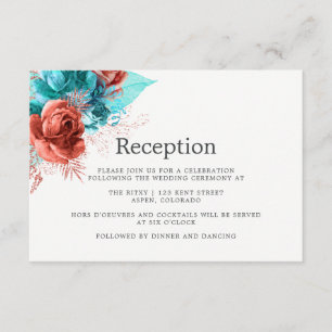Cartão De Informações Turquesa e Recepção de casamento de Coral