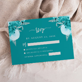 Cartão De Informações Turquoise Silver Floral Script Weding RSVP Enclo