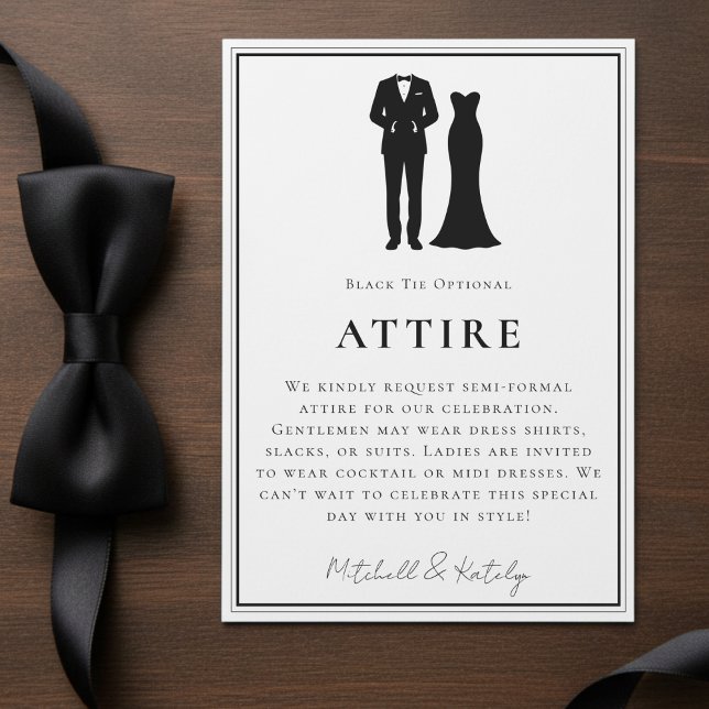 Cartão De Informações Tuxedo & Dress Minimal Border White Wedding Attire (Tuxedo & Dress Minimal Border White Wedding Attire Enclosure Card
)