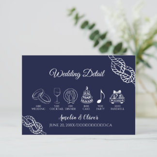 Cartão De Informações Tying Knot Nautical Rope White&Navy Wedding Detail