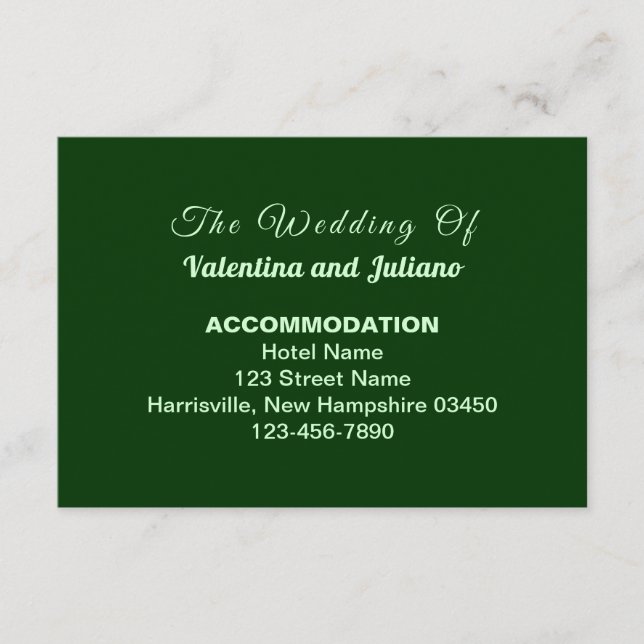 Cartão De Informações Typography Style Dark Green Wedding Accommodation (Frente)