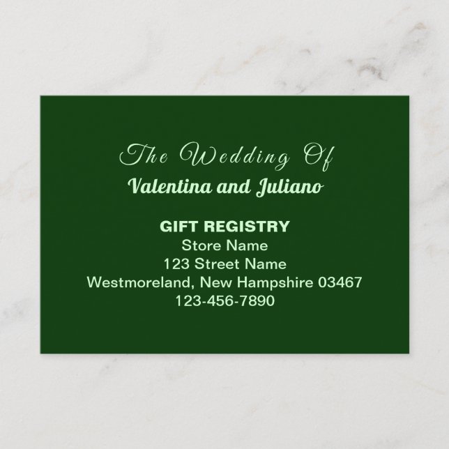 Cartão De Informações Typography Style Dark Green Wedding Gift Registry (Frente)