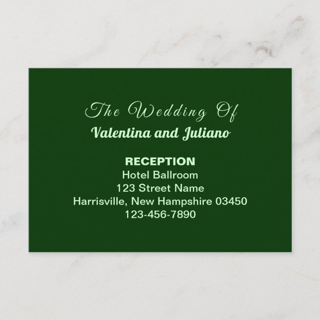 Cartão De Informações Typography Style Dark Green Wedding Reception (Frente)