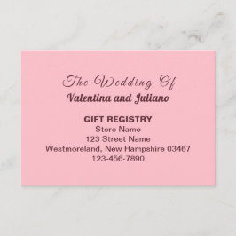 Cartão De Informações Typography Style Pink Wedding Gift Registry