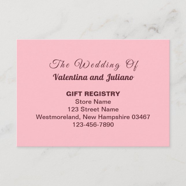 Cartão De Informações Typography Style Pink Wedding Gift Registry (Frente)
