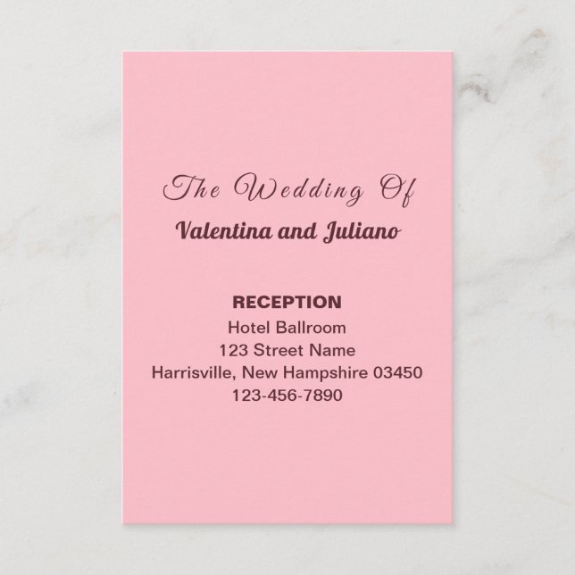 Cartão De Informações Typography Style Pink Wedding Reception Portrait (Frente)