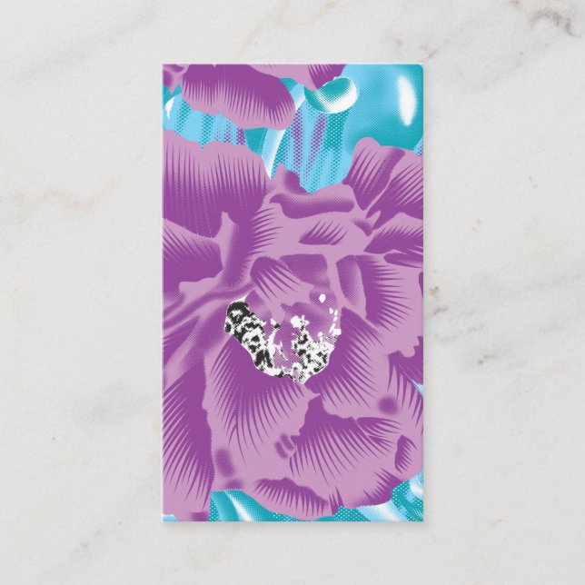 Cartão De Informações Um design têxtil vibrante com roxo e turq (Frente)